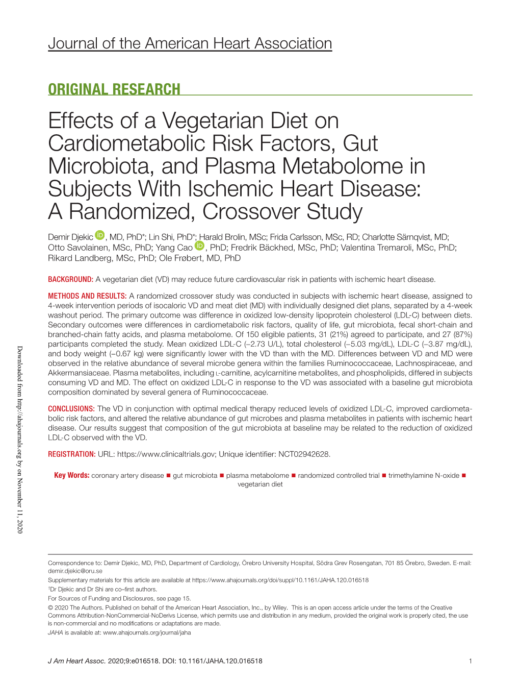 Effects of a Vegetarian Diet on Cardiometabolic Risk Factors, Gut