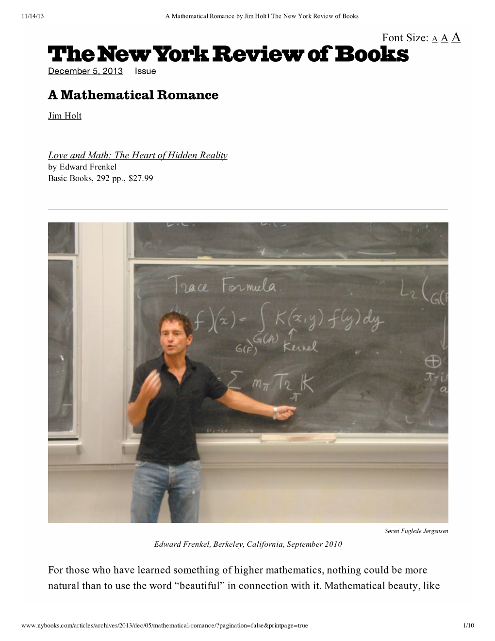 A Mathematical Romance by Jim Holt | the New York Review of Books