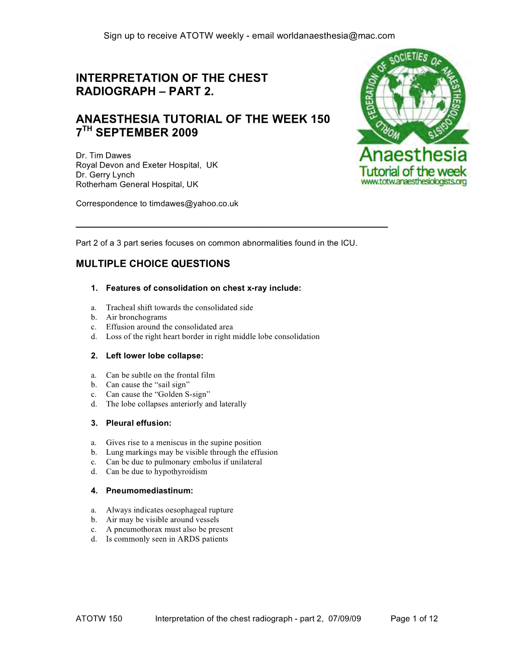 Interpretation of the Chest Radiograph – Part 2