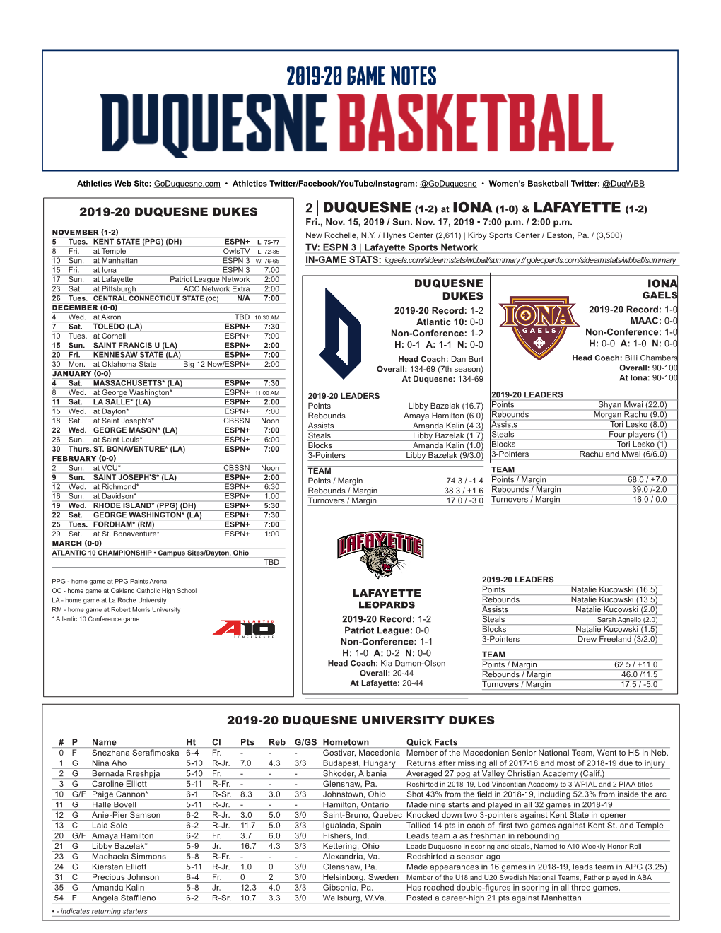 2019-20 Game Notes