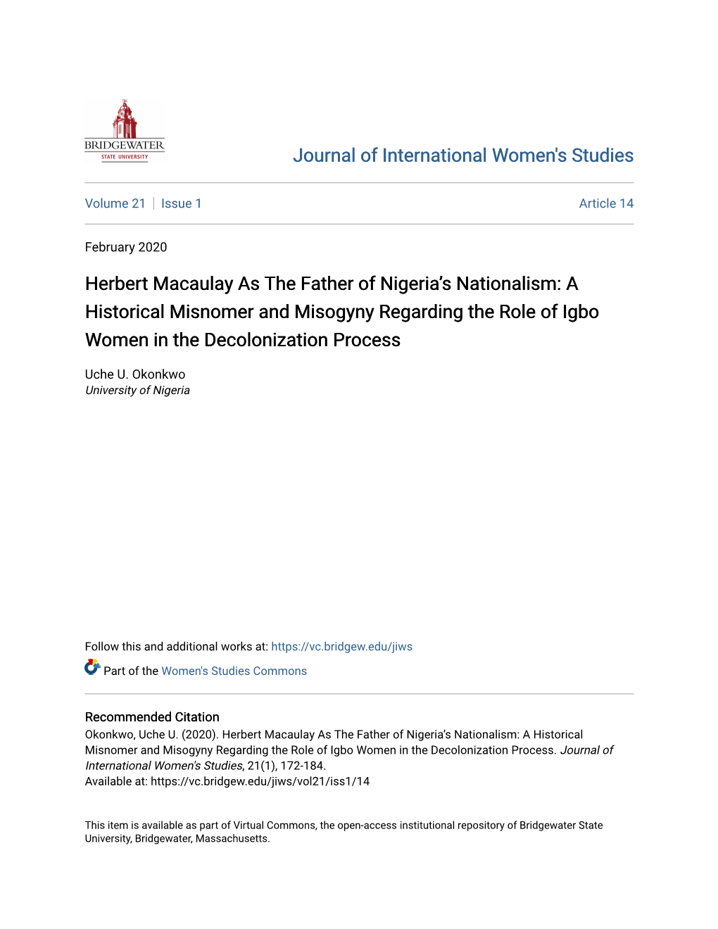 Herbert Macaulay As the Father of Nigeria's Nationalism: a Historical