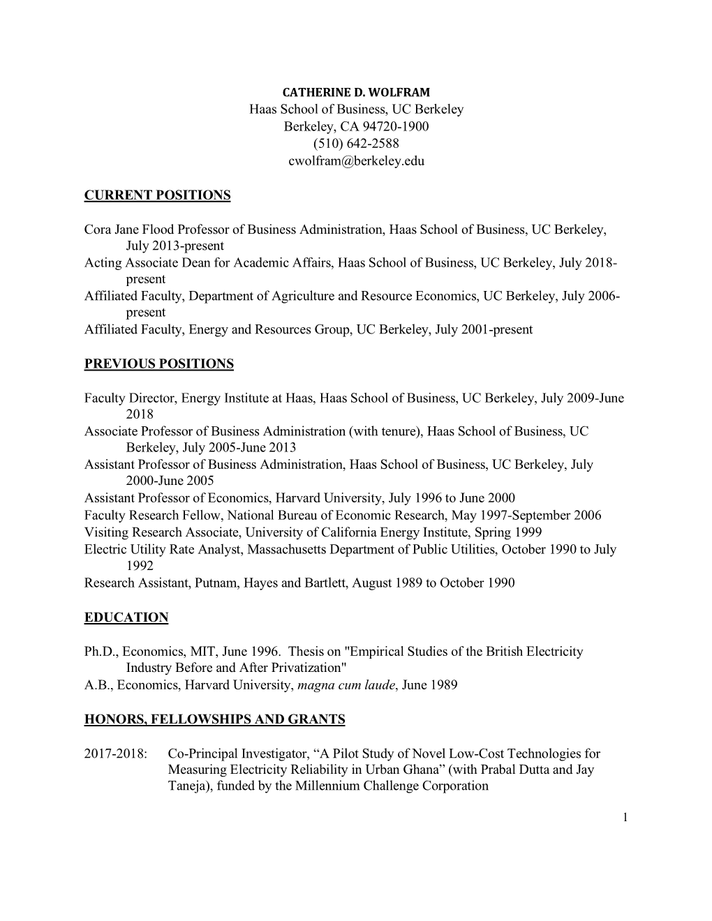 Catherine D. Wolfram Cv