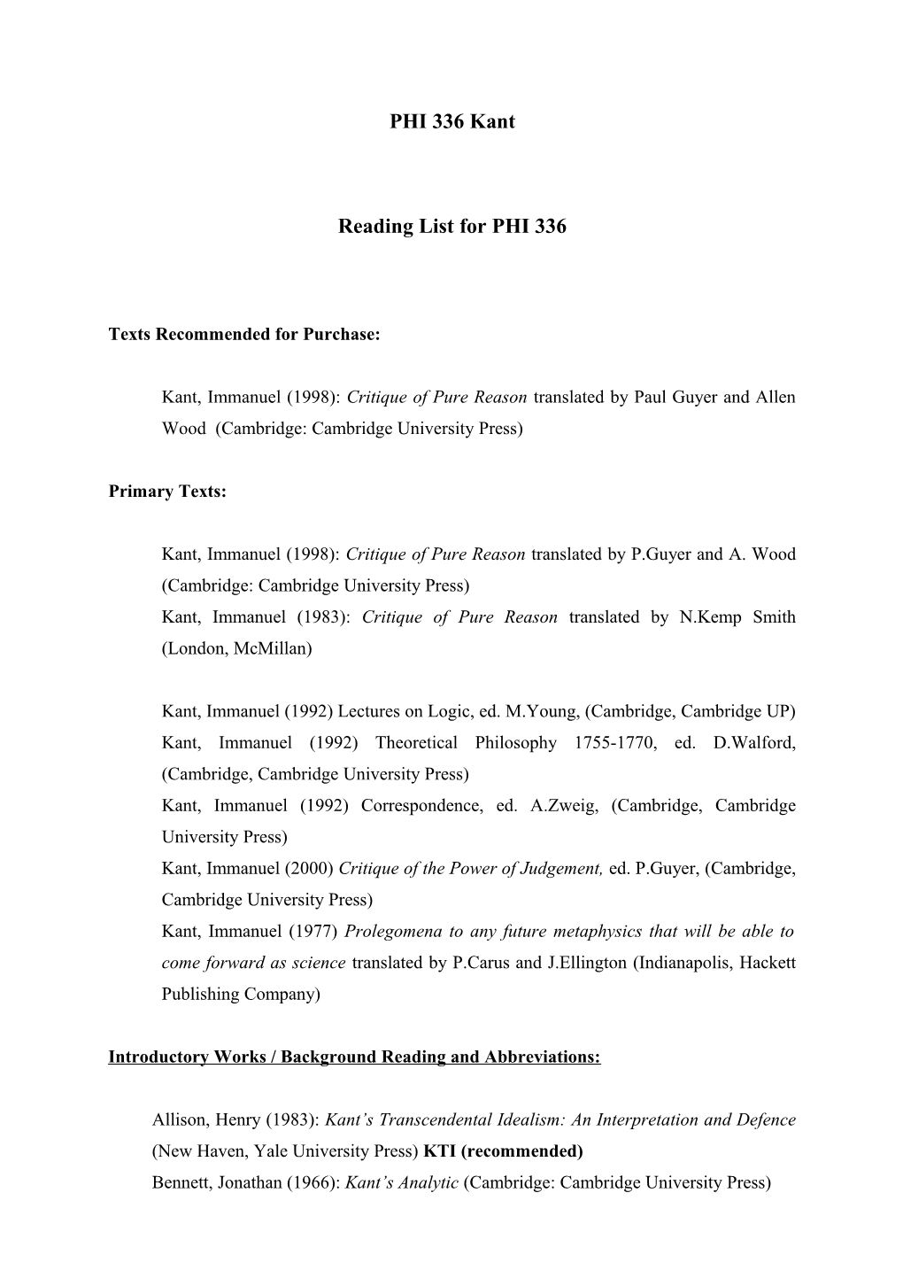 Reading List for PHI 336