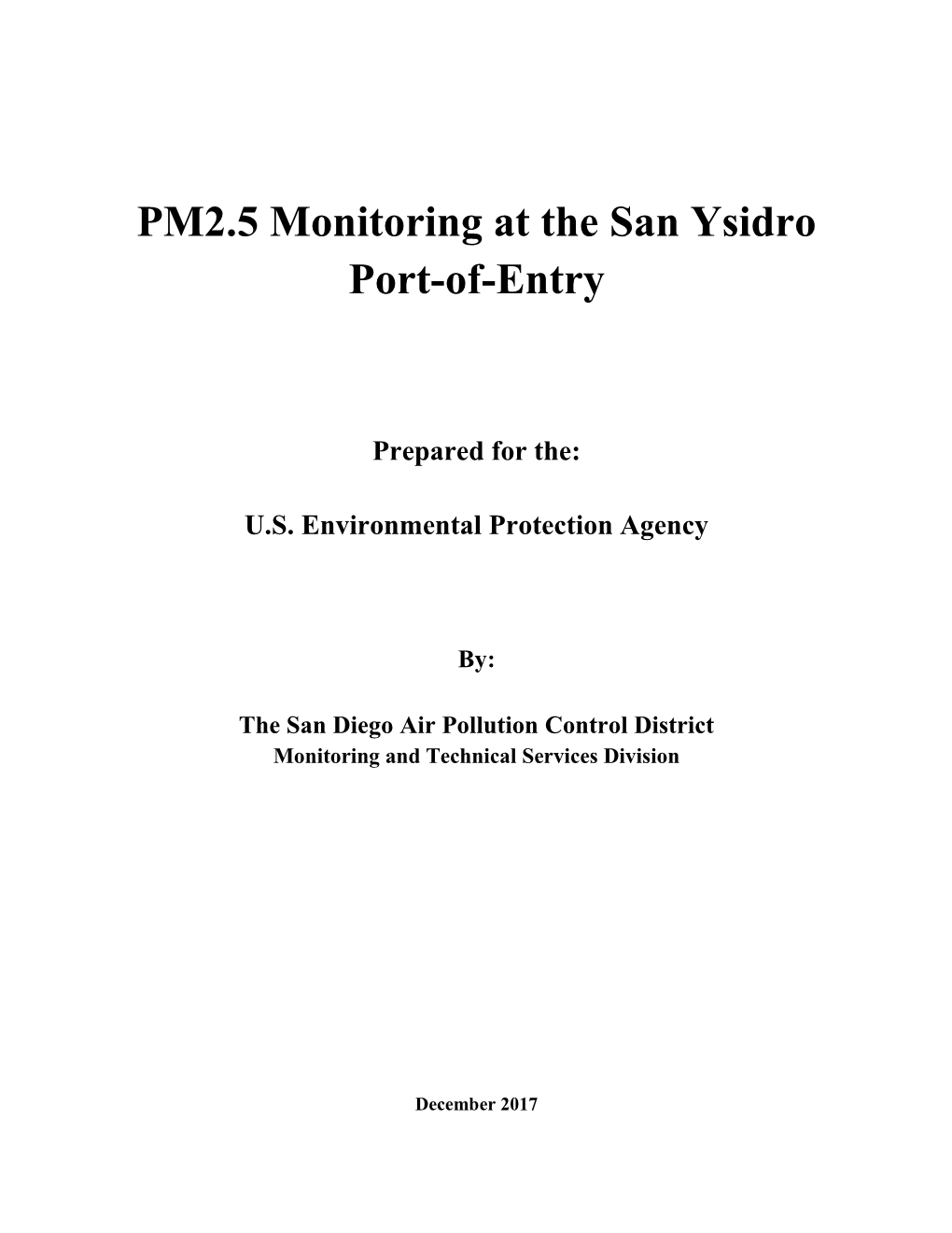 PM2.5 Monitoring at the San Ysidro Port-Of-Entry