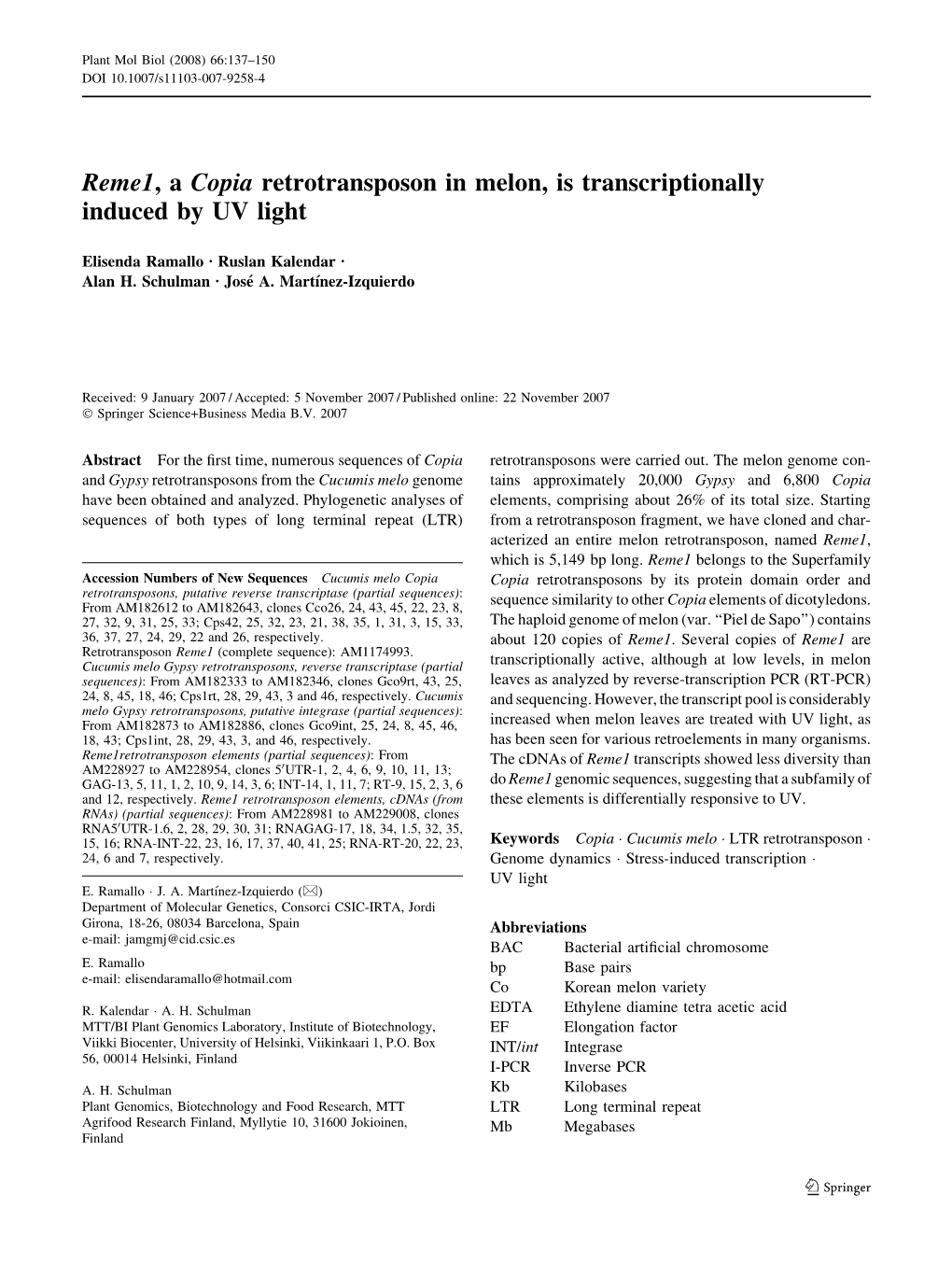 Reme1, a Copia Retrotransposon in Melon, Is Transcriptionally Induced