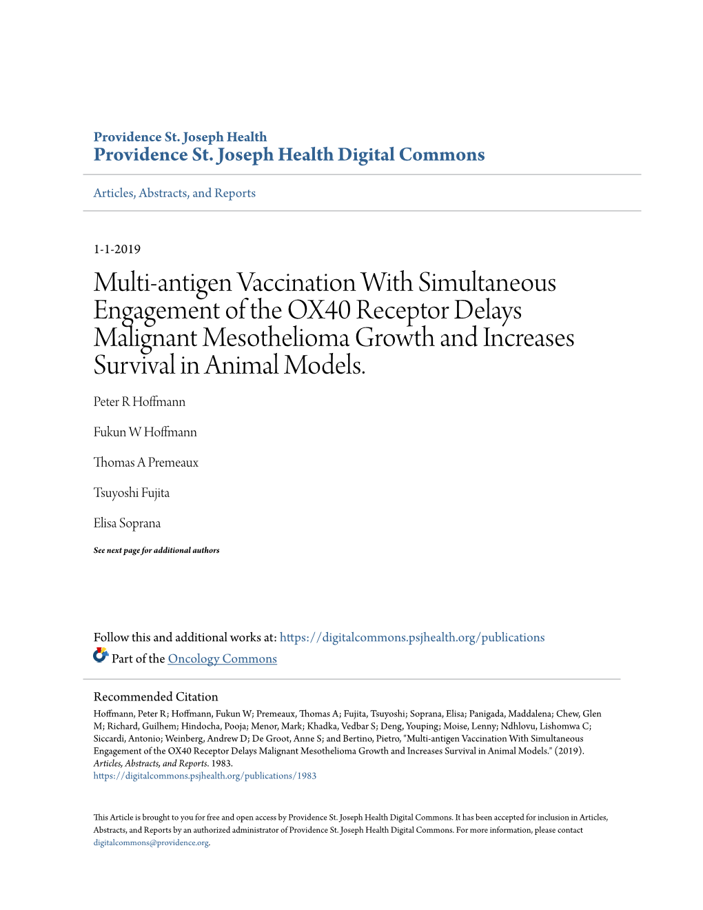 Multi-Antigen Vaccination with Simultaneous Engagement of the OX40 Receptor Delays Malignant Mesothelioma Growth and Increases Survival in Animal Models