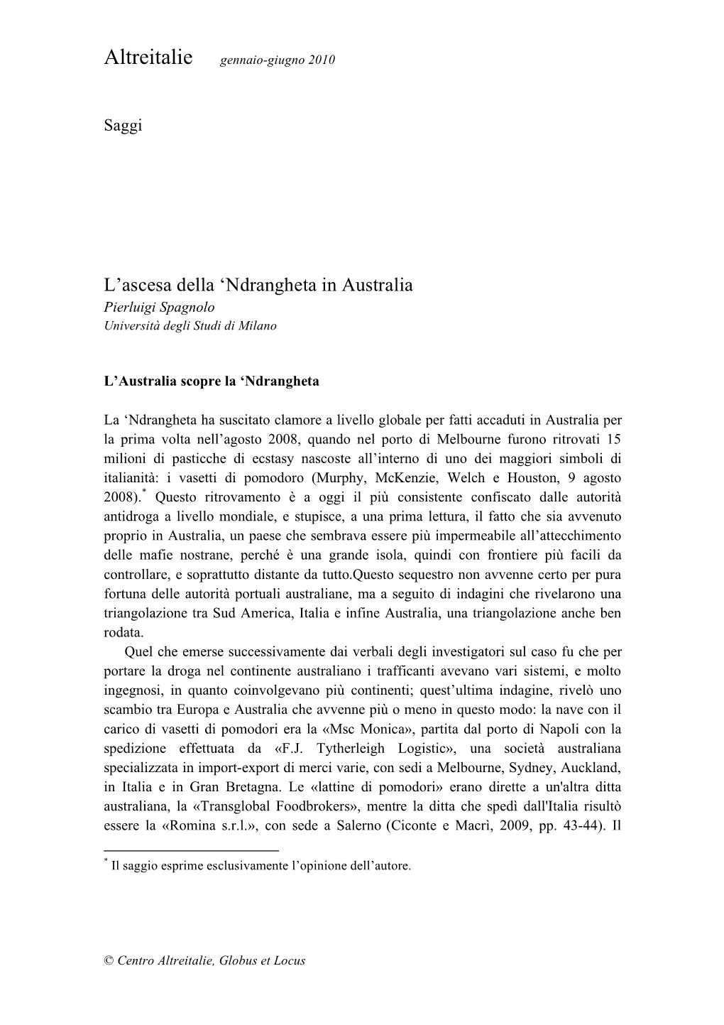 L'ascesa Della 'Ndrangheta in Australia