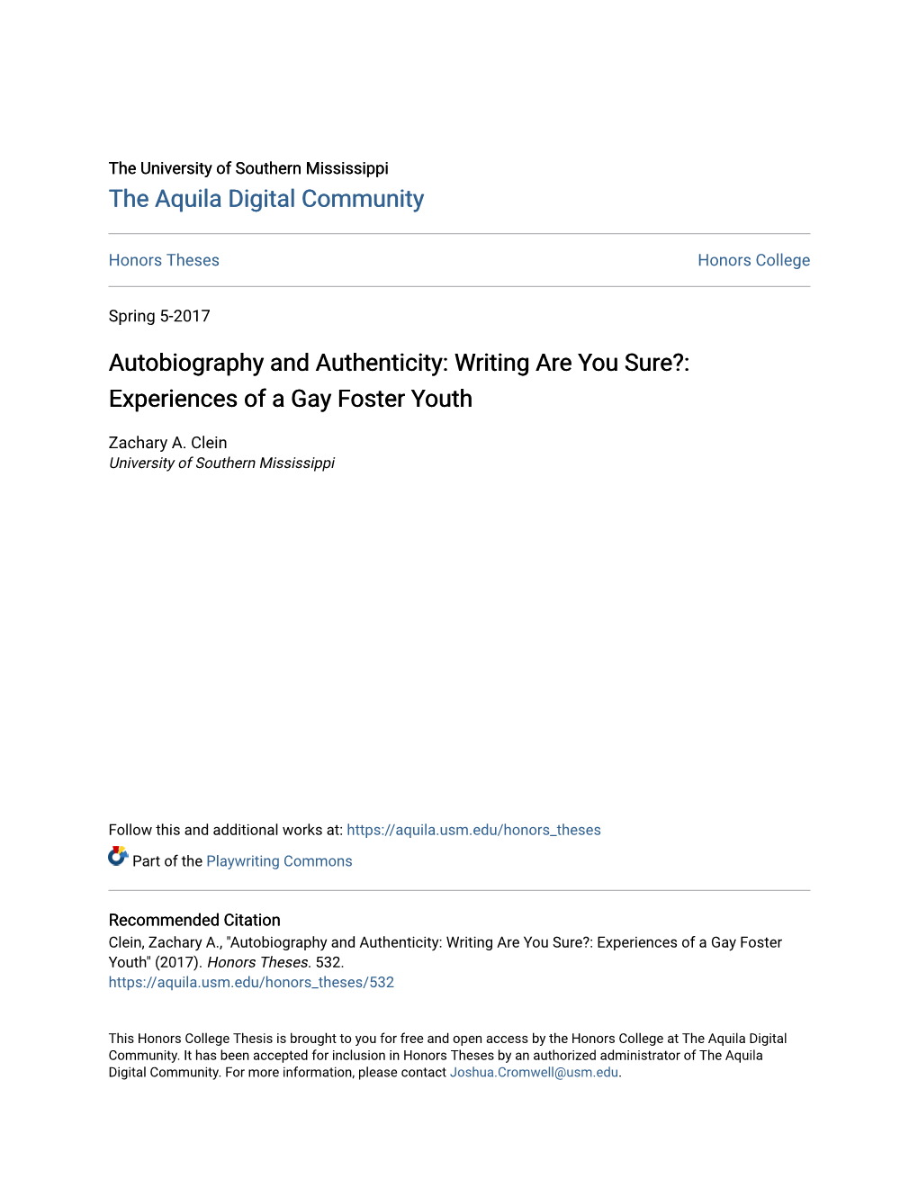 Autobiography and Authenticity: Writing Are You Sure?: Experiences of a Gay Foster Youth