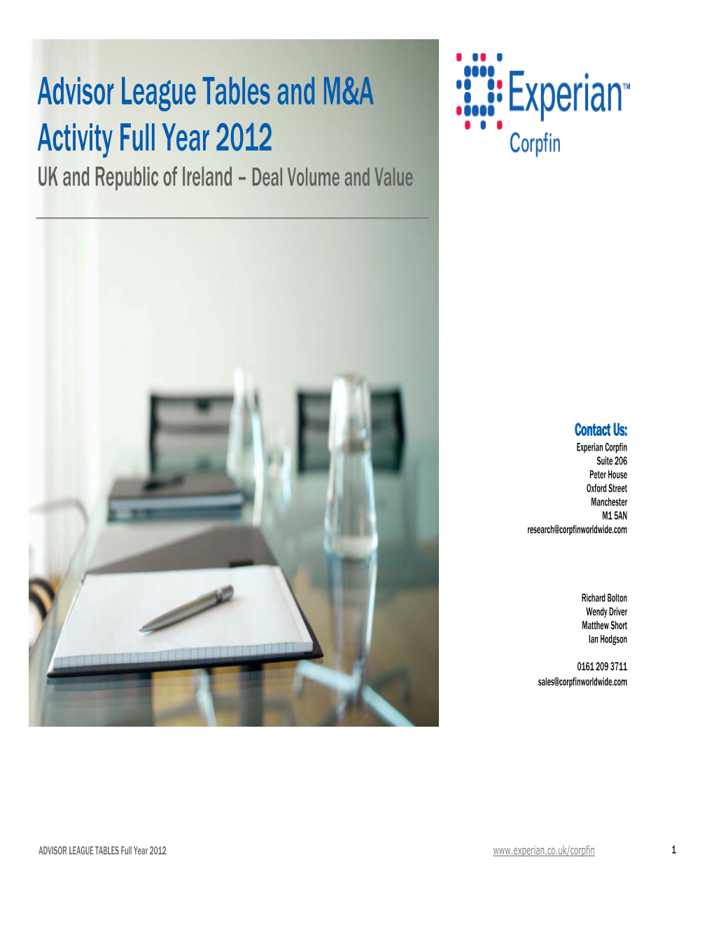 Cadvisor League Tables and M&A Activity Full Year 2012