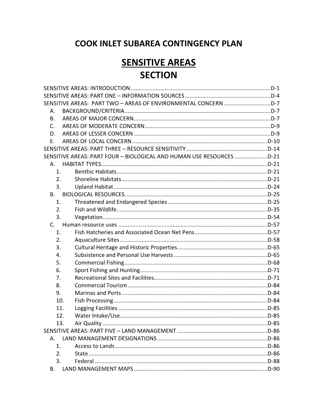 Sensitive Areas Section Sensitive Areas: Introduction