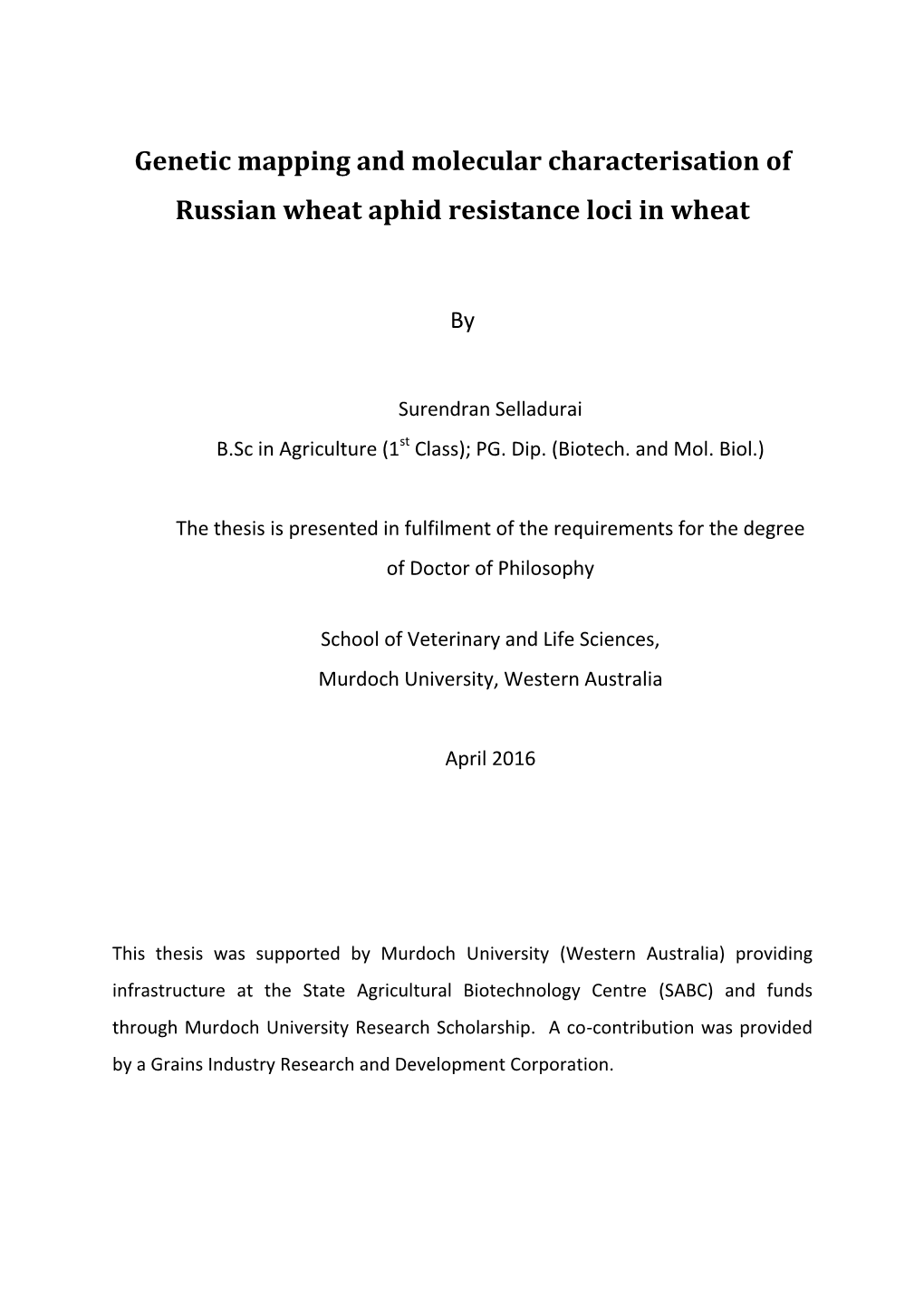 Genetic Mapping and Molecular Characterisation of Russian Wheat Aphid Resistance Loci in Wheat