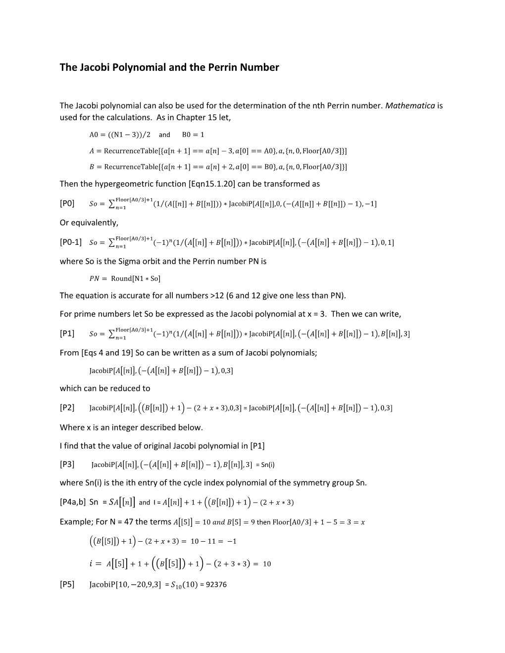 The Jacobi Polynomial and the Perrin Number