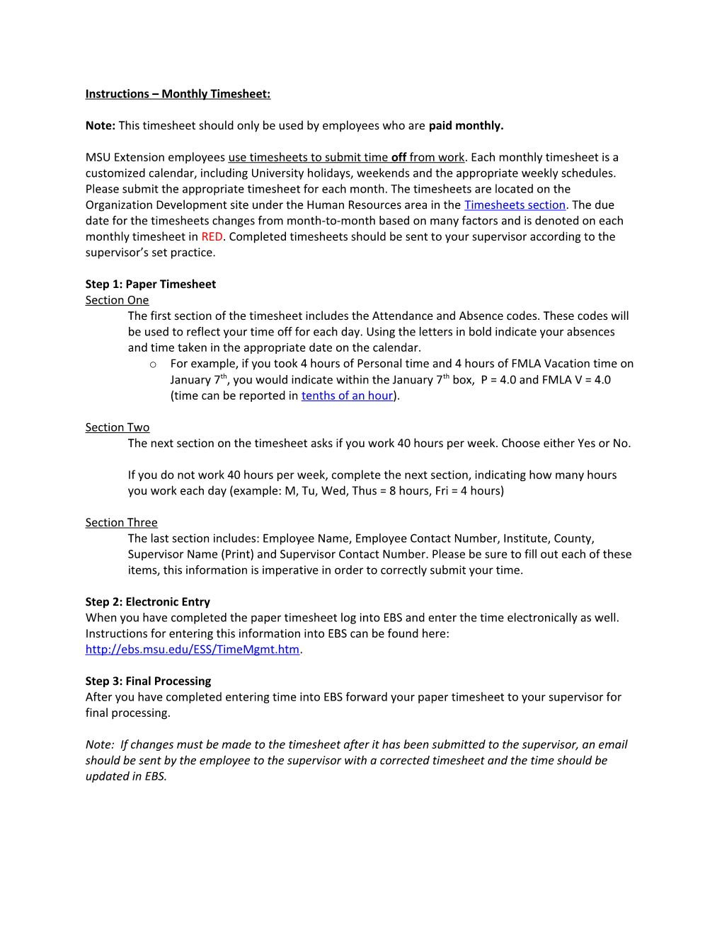 Instructions Monthly Timesheet