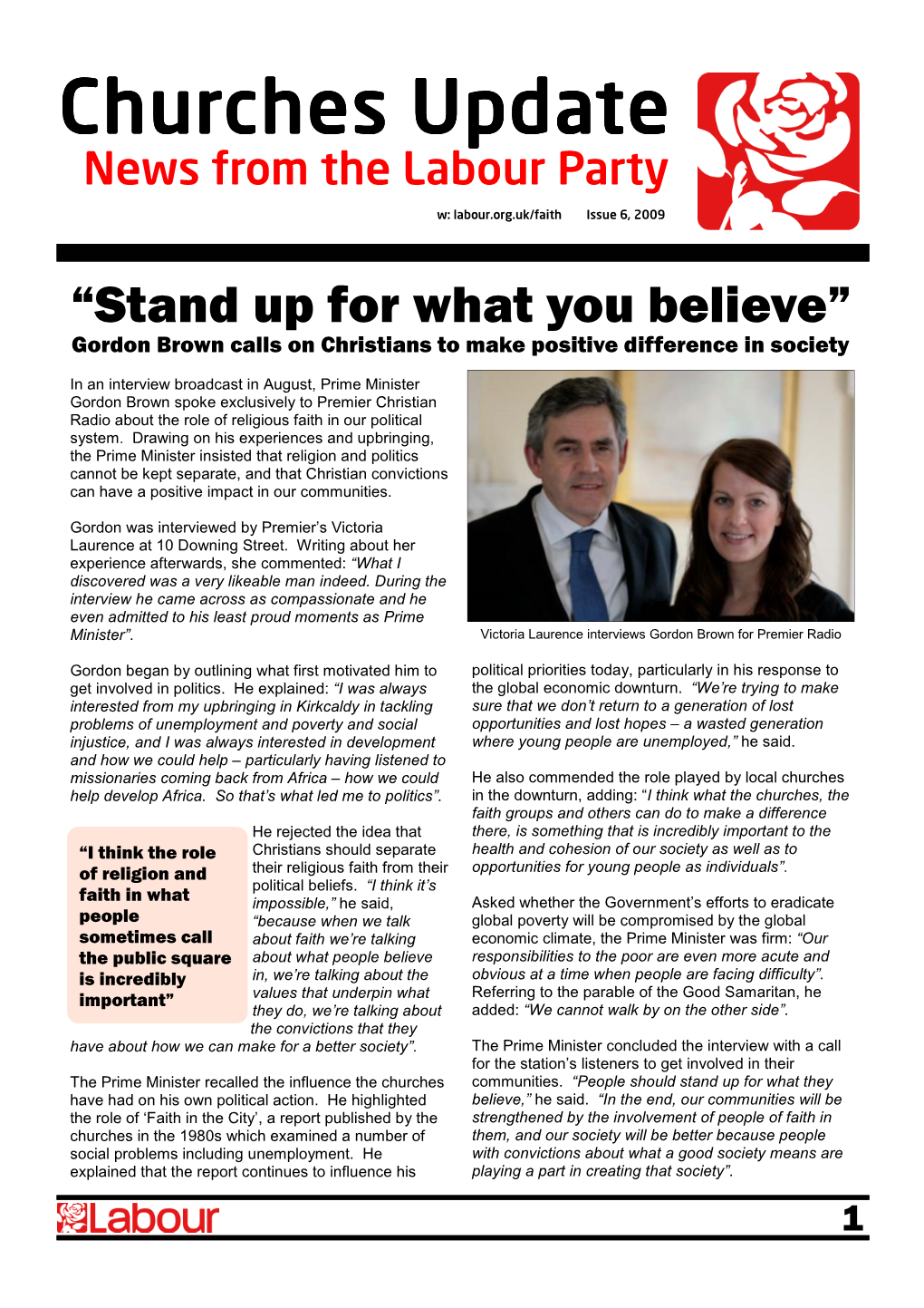 Churches Update: News from the Labour Party (Issue 6, 2009)