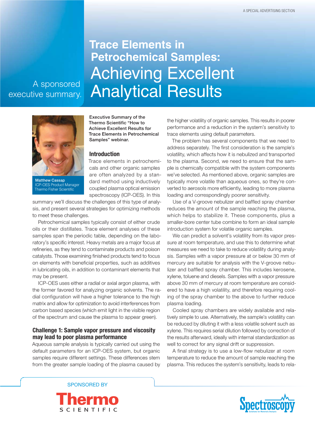 Trace Elements in Petrochemical Samples: Achieving Excellent a Sponsored Executive Summary