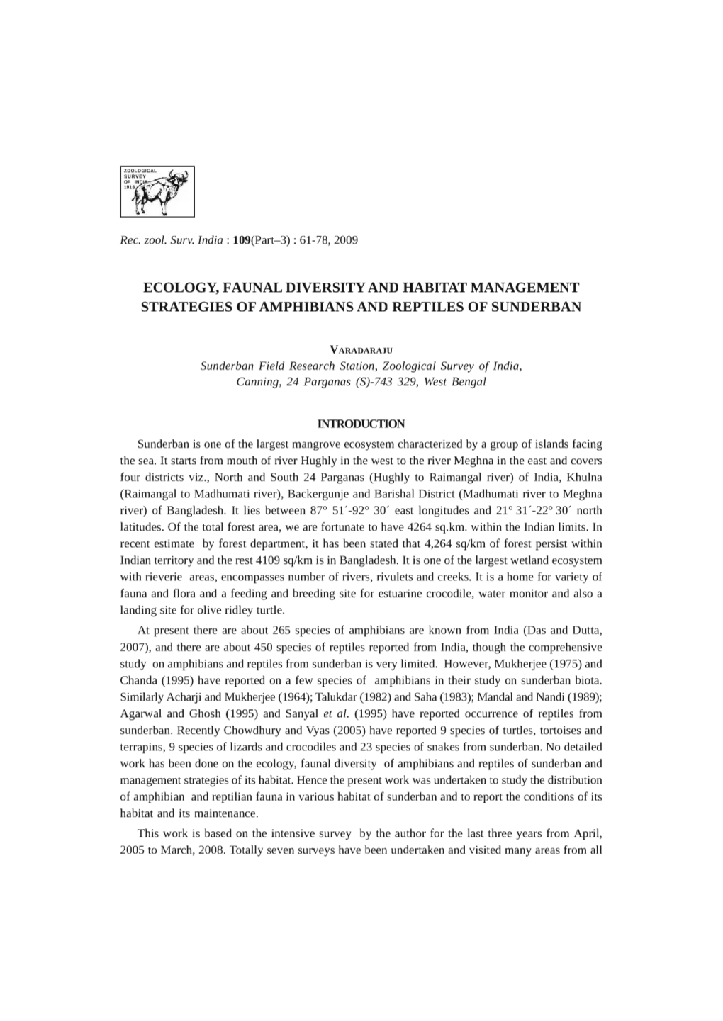 Ecology, Faunal Diversity and Habitat Management Strategies of Amphibians and Reptiles of Sunderban