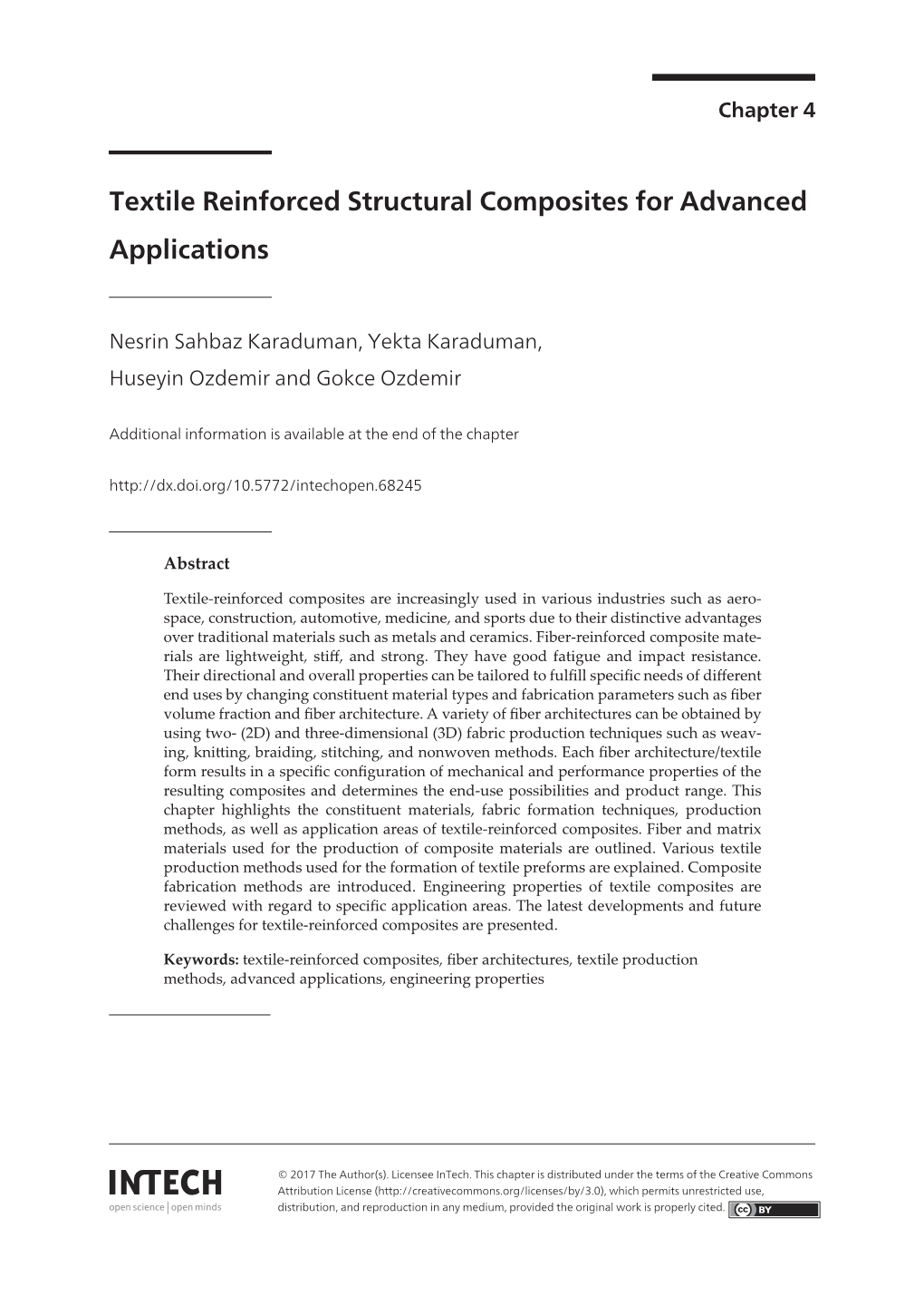 Textile Reinforced Structural Composites for Advanced Applications