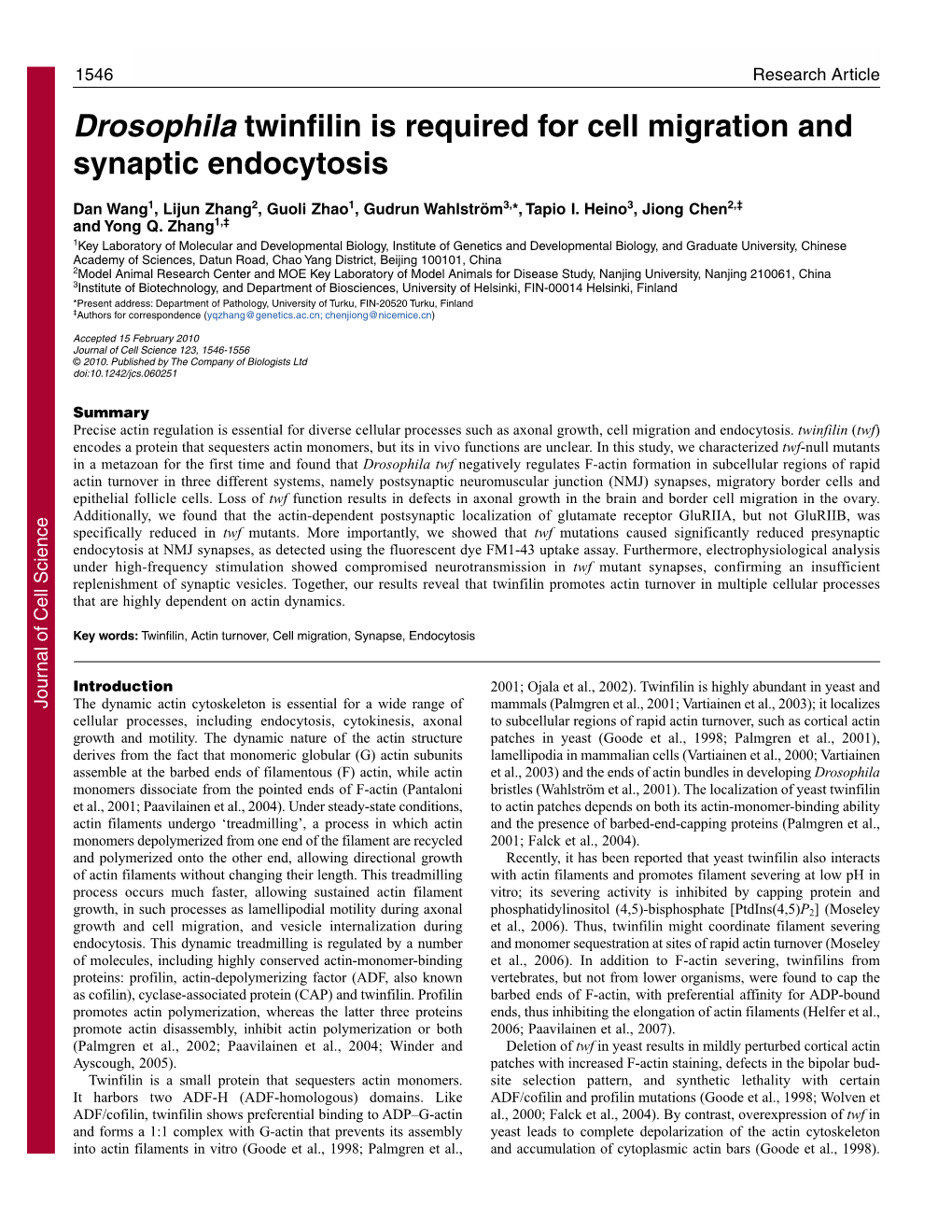 Drosophila Twinfilin Is Required for Cell Migration and Synaptic Endocytosis