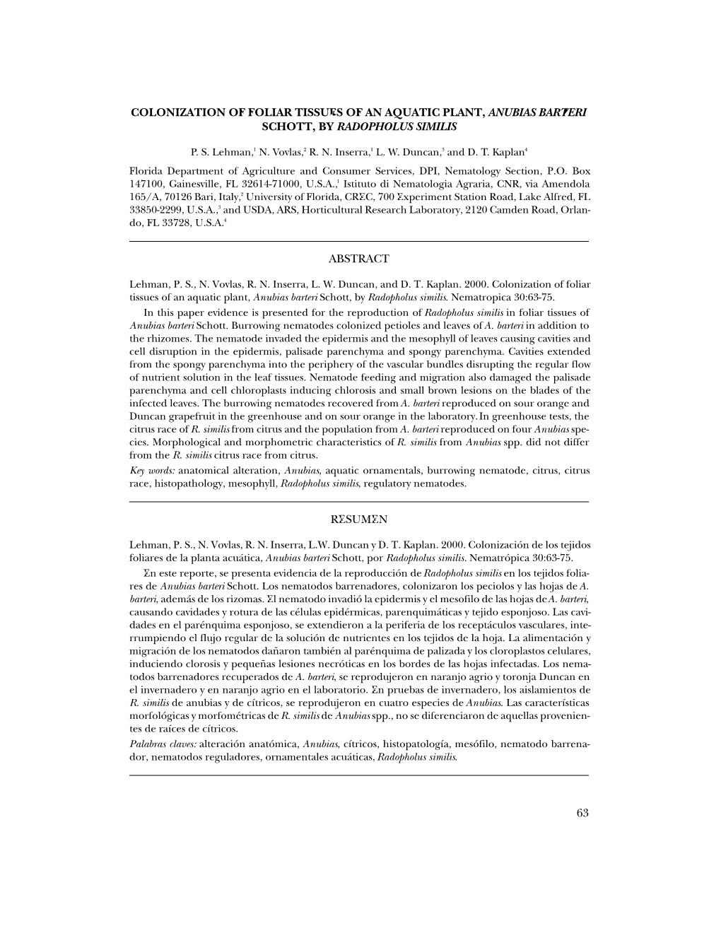 63 Colonization of Foliar Tissues of an Aquatic Plant