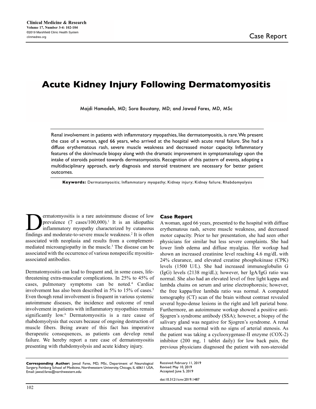 Acute Kidney Injury Following Dermatomyositis