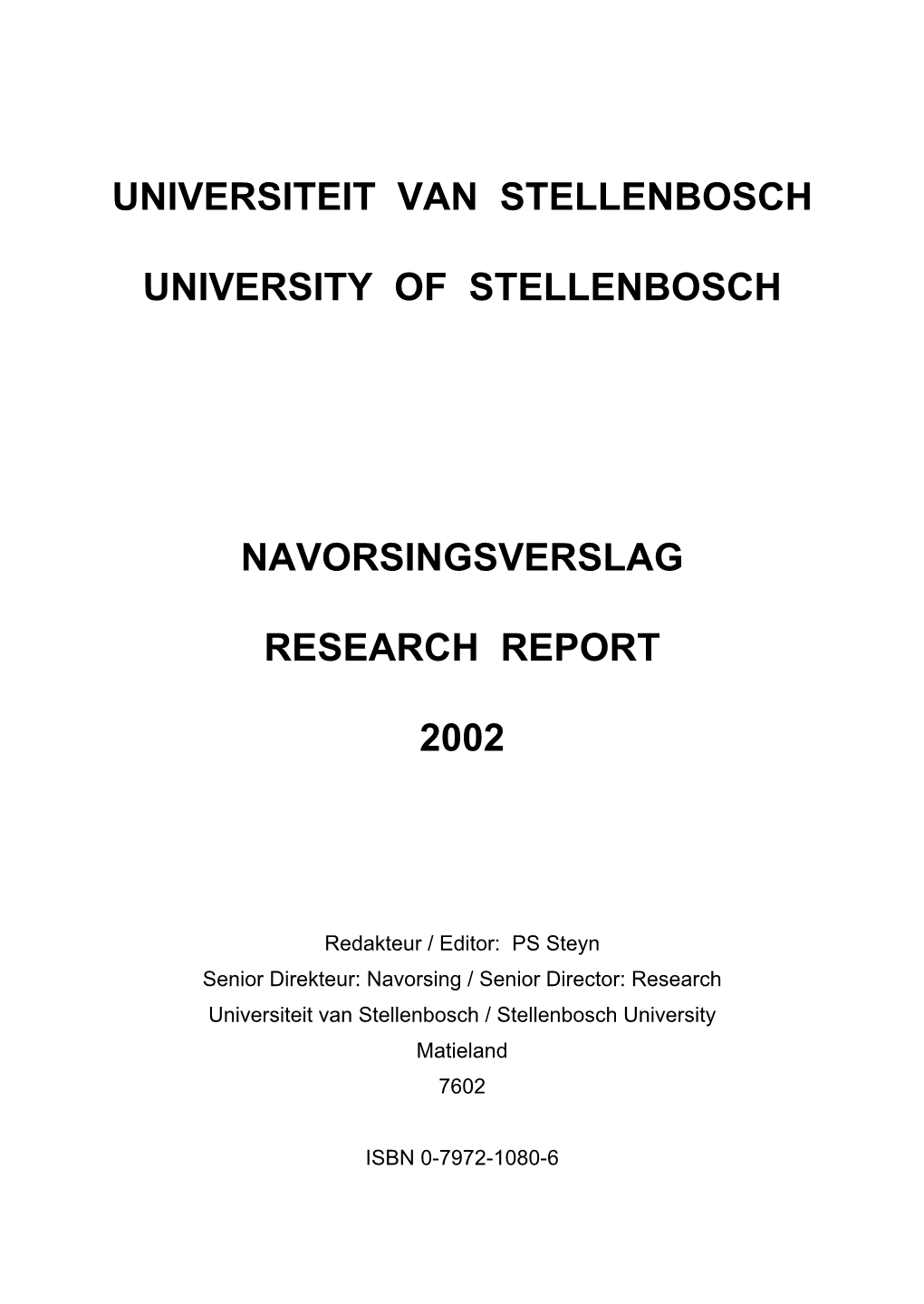 Universiteit Van Stellenbosch University Of