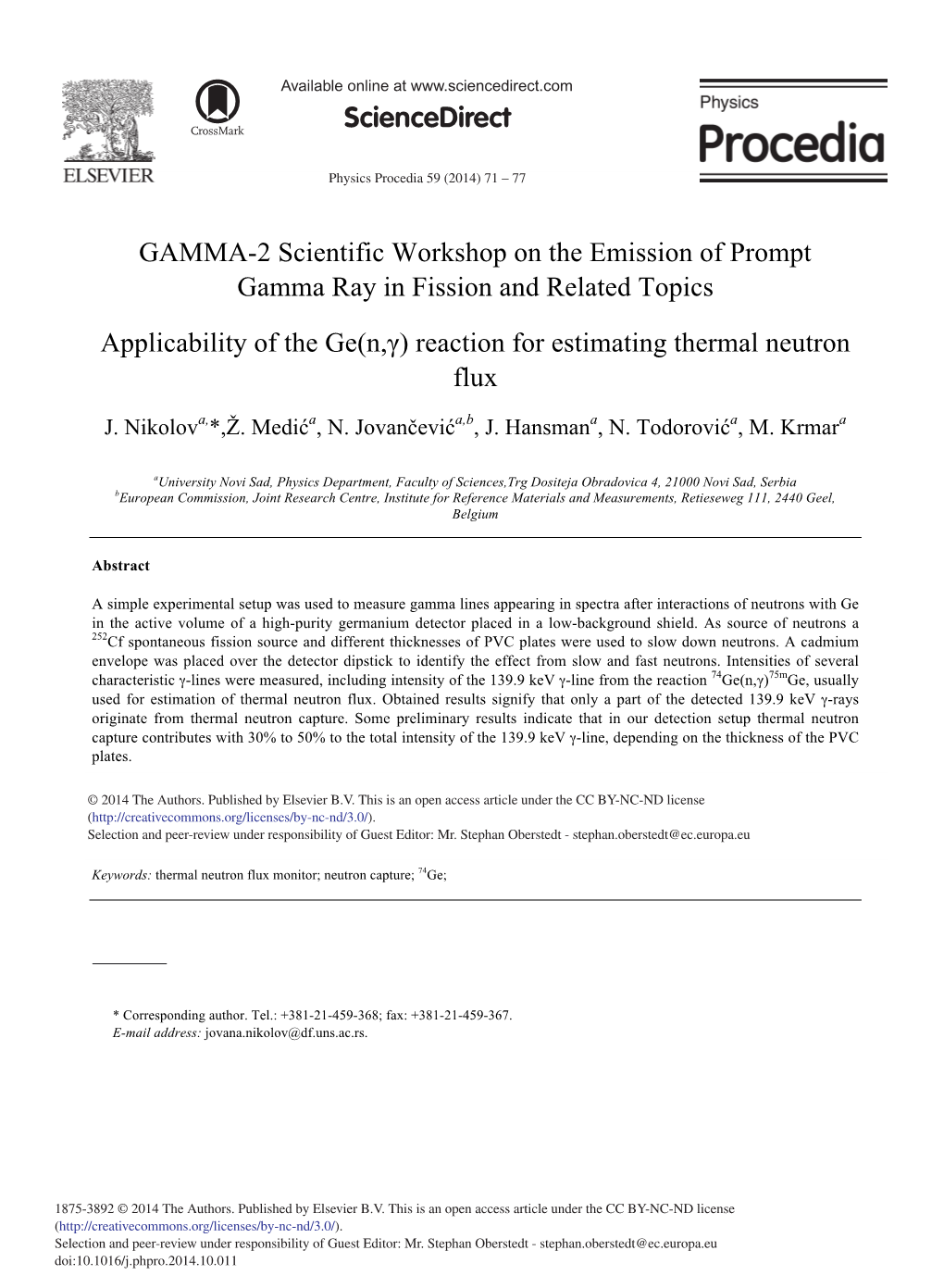 Applicability of the Ge(N,Γ) Reaction for Estimating Thermal Neutron Flux