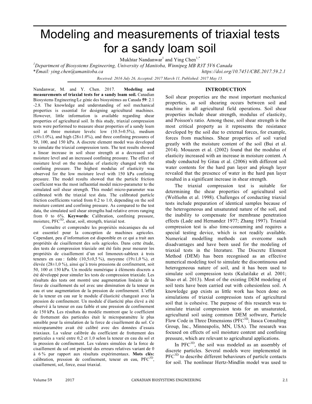 Modeling and Measurements of Triaxial Tests for a Sandy Loam Soil