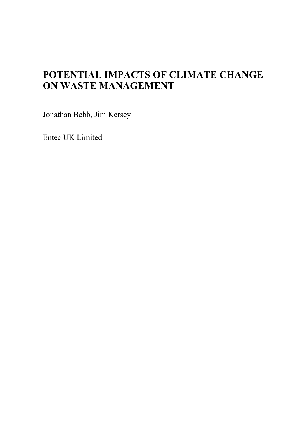 Potential Impacts of Climate Change on Waste Management