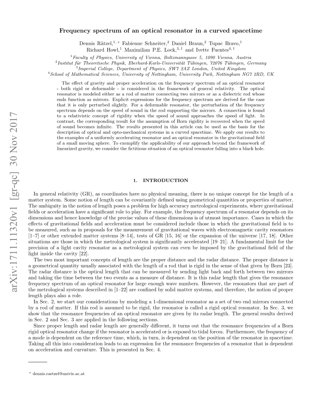 Arxiv:1711.11320V1 [Gr-Qc] 30 Nov 2017 Length Plays Also a Role