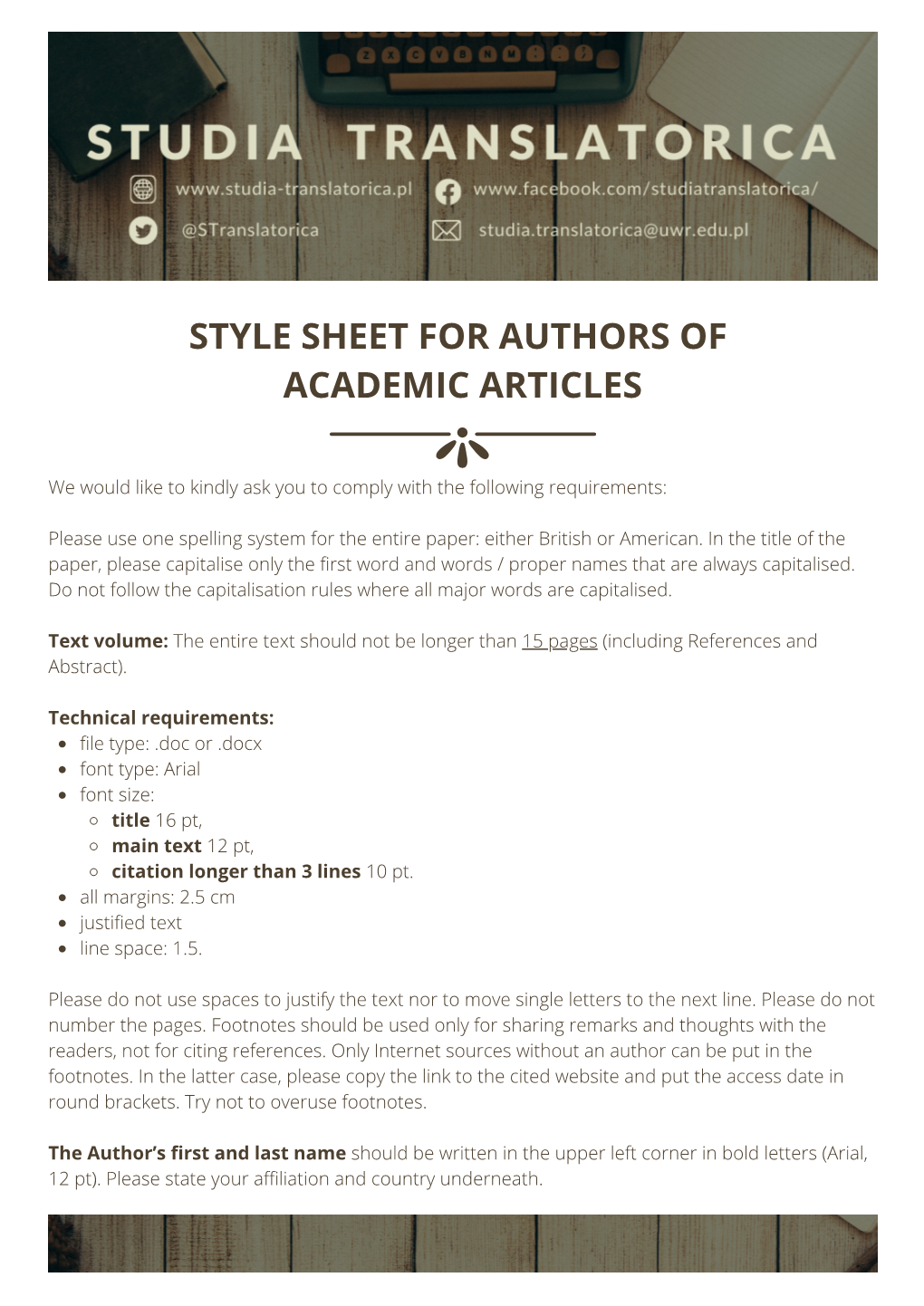 Style Sheet for the Authors of Scholarly Articles