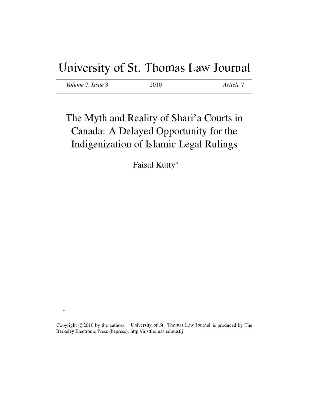 The Myth and Reality of Shari'a Courts in Canada: a Delayed Opportunity