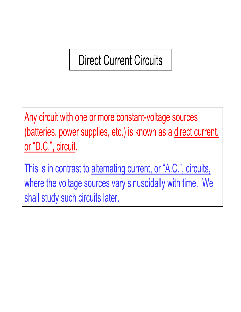 Direct Current Circuits