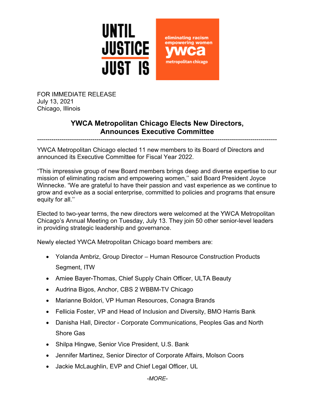 YWCA Metropolitan Chicago Elects New Directors, Announces Executive Committee