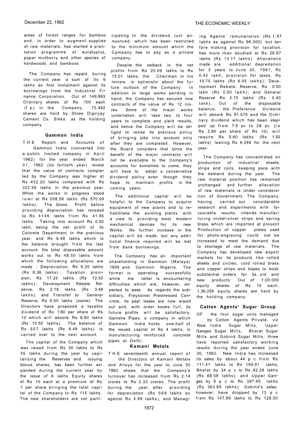 December 22, 1962 the ECONOMIC WEEKLY Gammon India Kamani