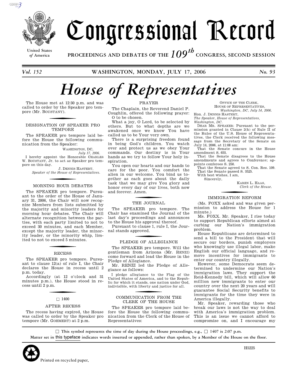 Congressional Record United States Th of America PROCEEDINGS and DEBATES of the 109 CONGRESS, SECOND SESSION