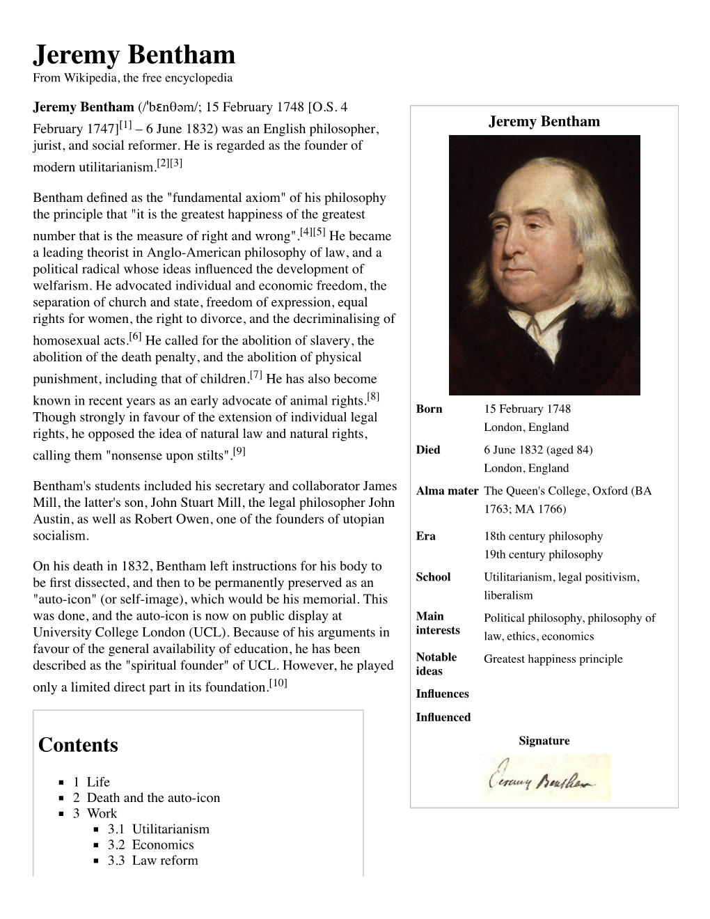 Jeremy Bentham from Wikipedia, the Free Encyclopedia