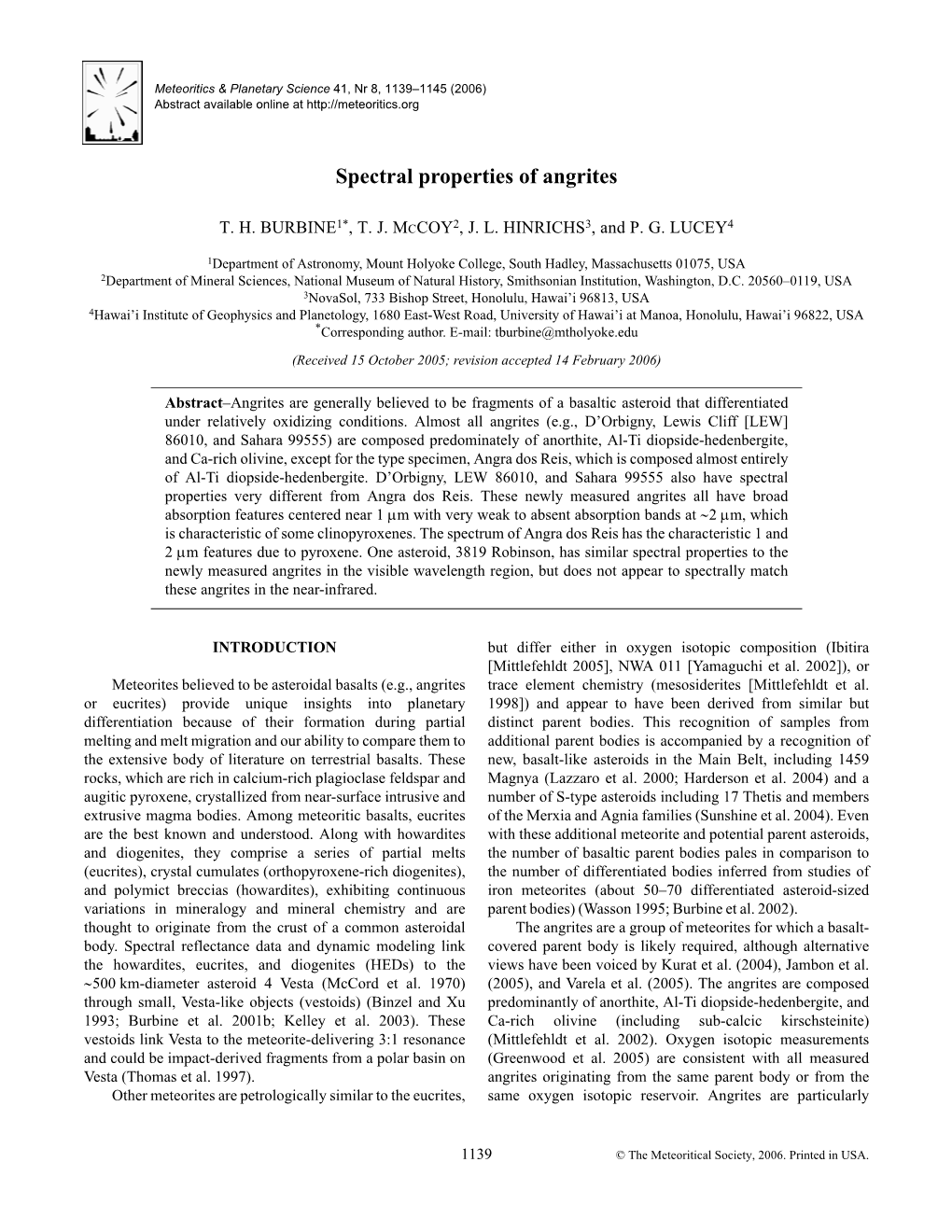 Spectral Properties of Angrites