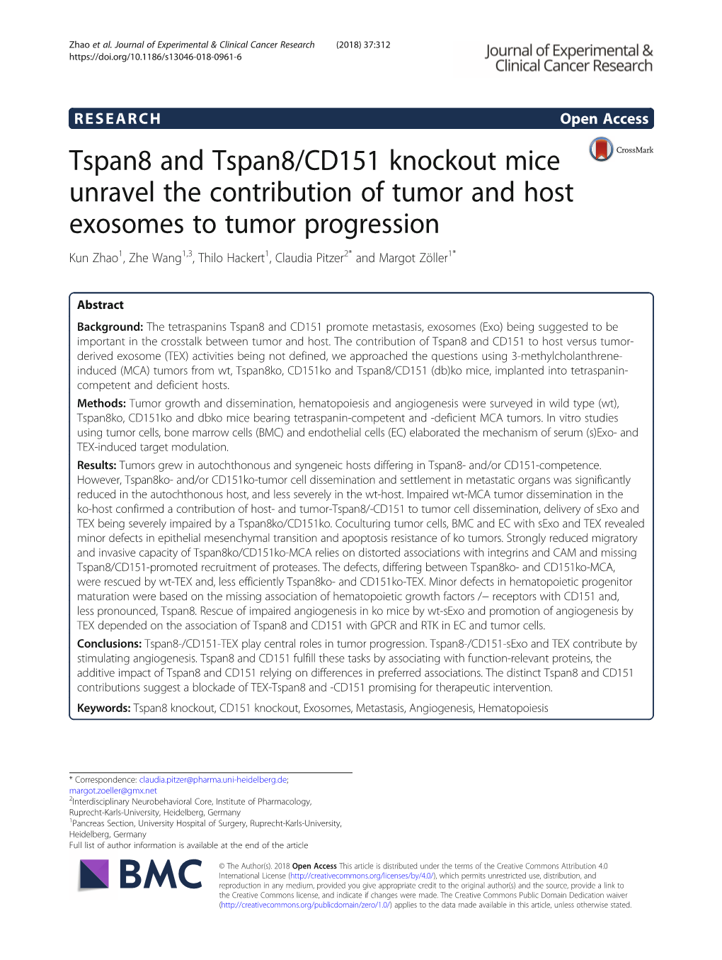 Tspan8 and Tspan8/CD151 Knockout Mice Unravel the Contribution Of