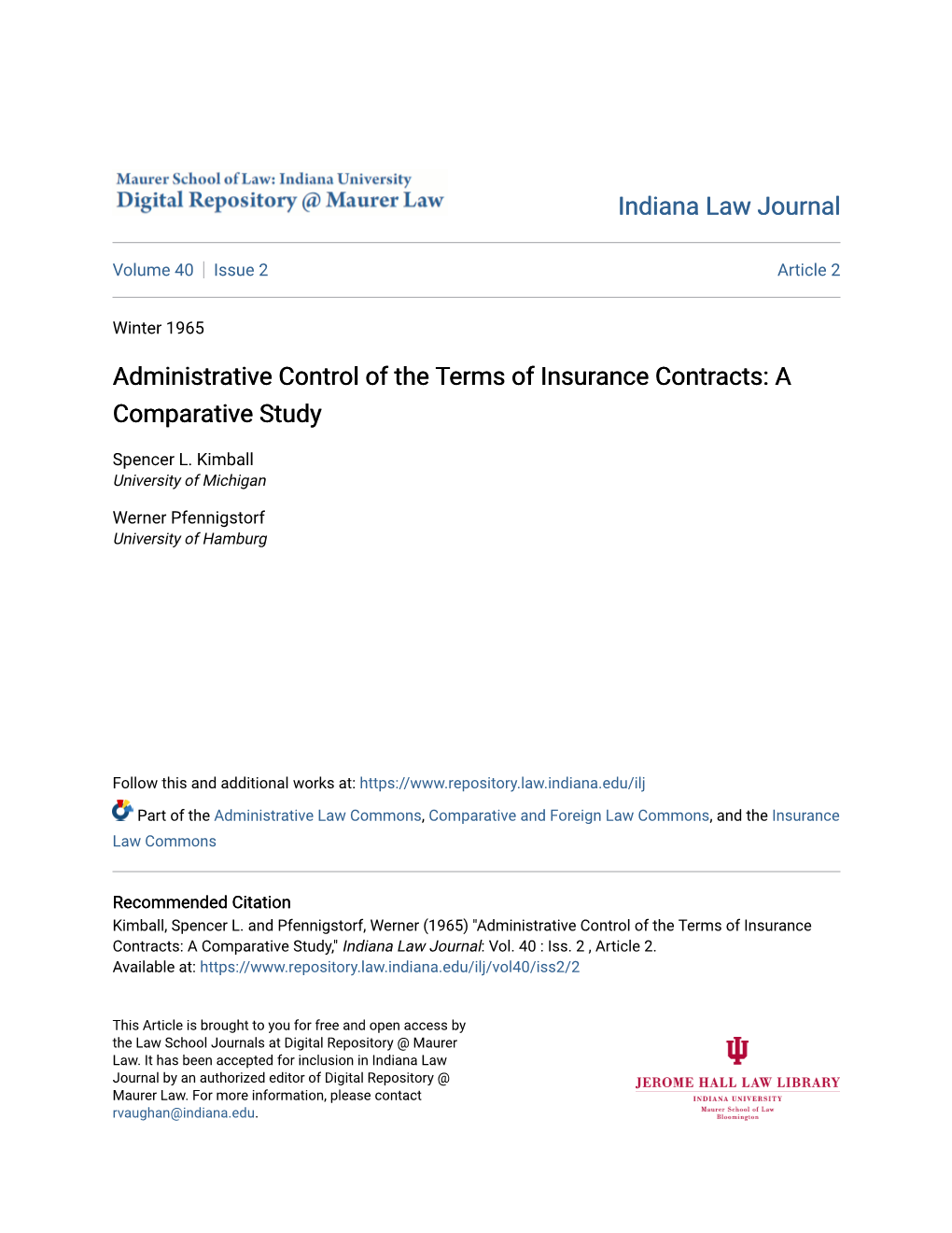 Administrative Control of the Terms of Insurance Contracts: a Comparative Study
