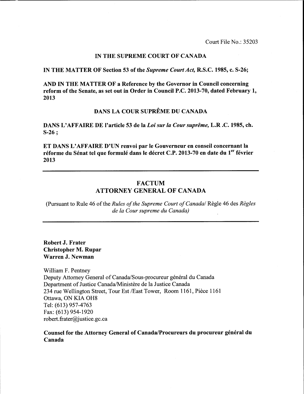 Factum Attorney General of Canada