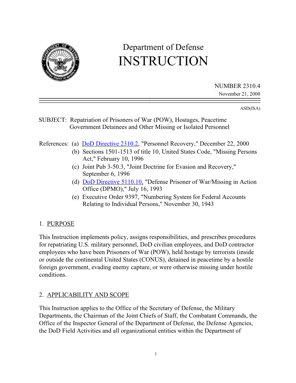 Dod Instruction 2310.4