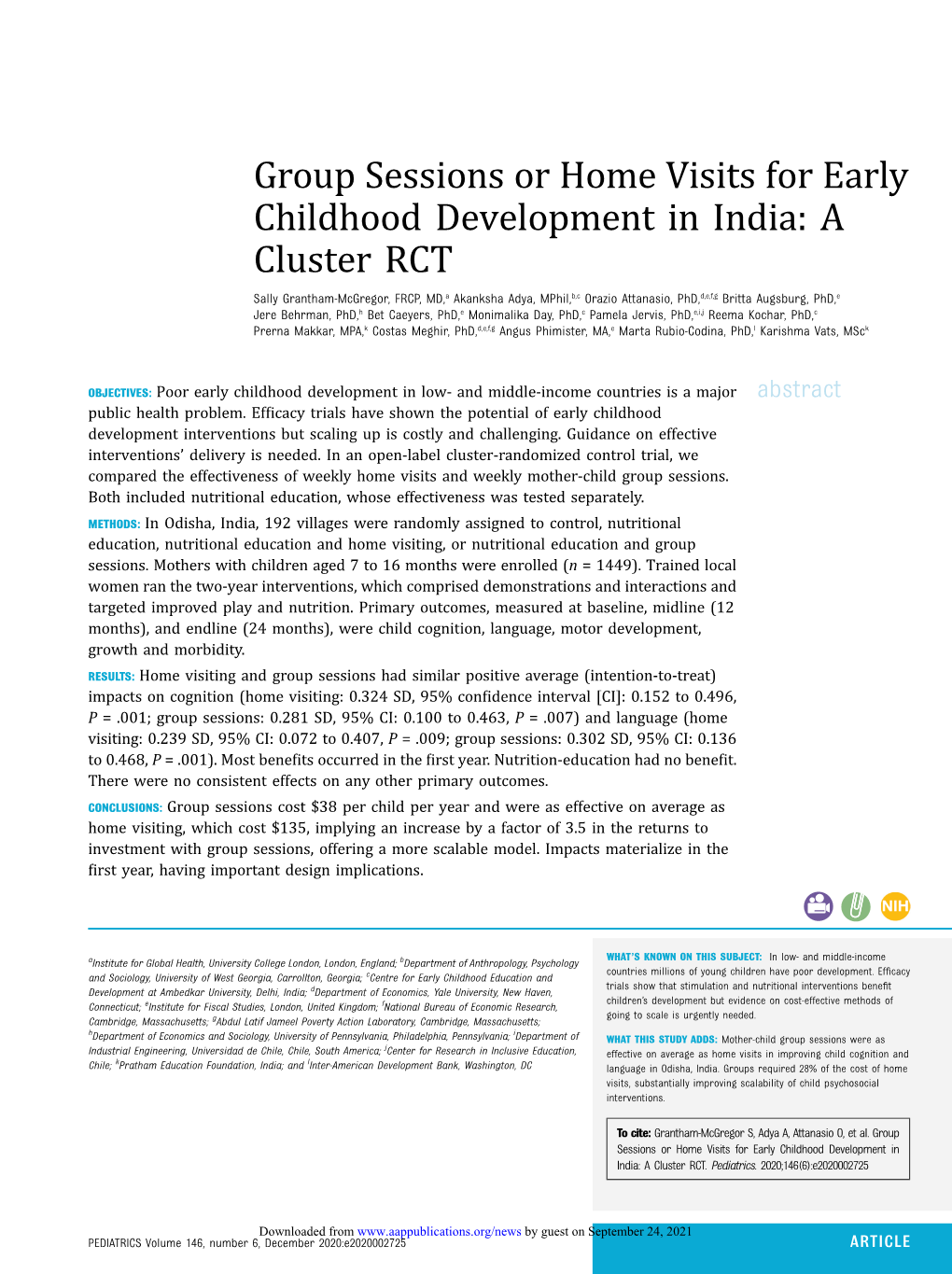 Group Sessions Or Home Visits for Early Childhood Development in India