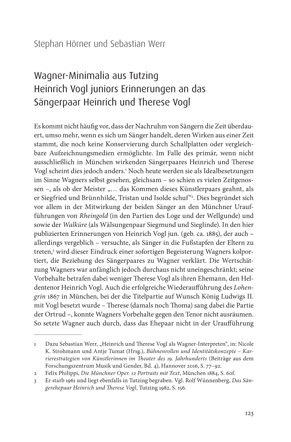 Wagner-Minimalia Aus Tutzing Heinrich Vogl Juniors Erinnerungen an Das Sängerpaar Heinrich Und Therese Vogl