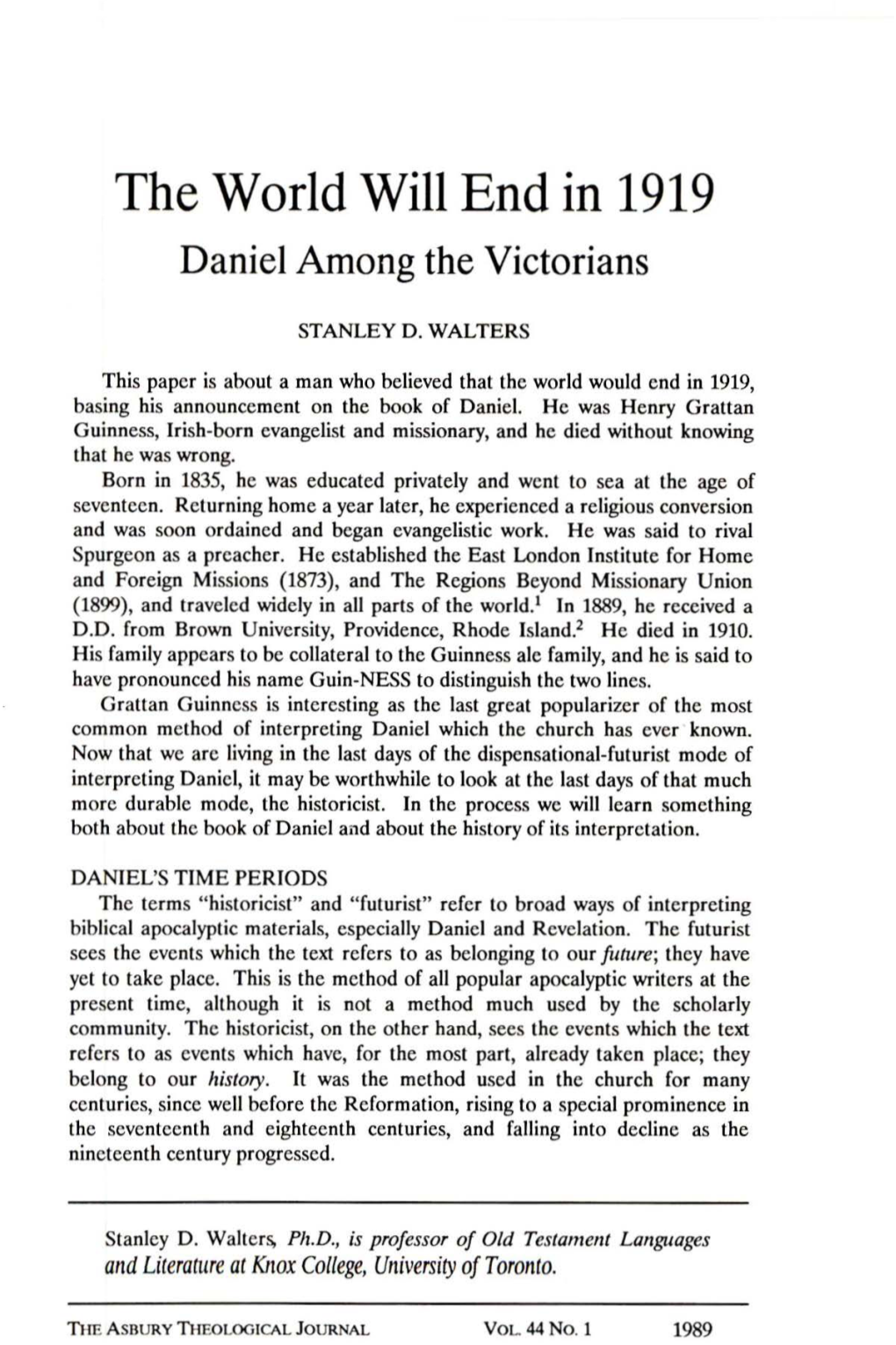 The World Will End in 1919 Daniel Among the Victorians