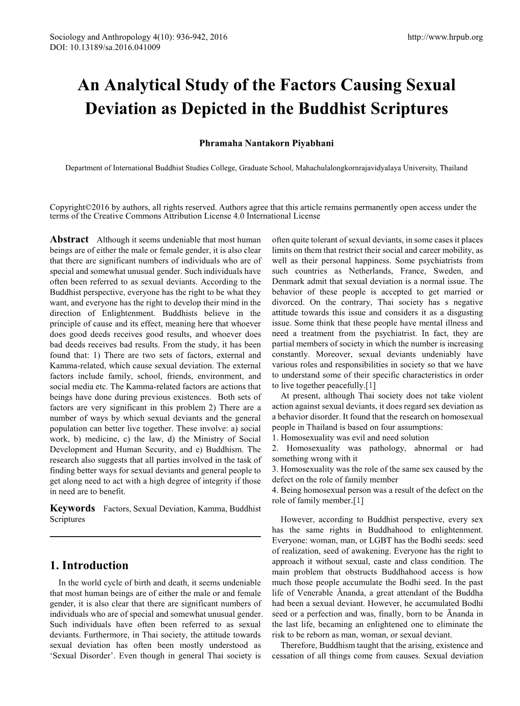 An Analytical Study of the Factors Causing Sexual Deviation As Depicted in the Buddhist Scriptures