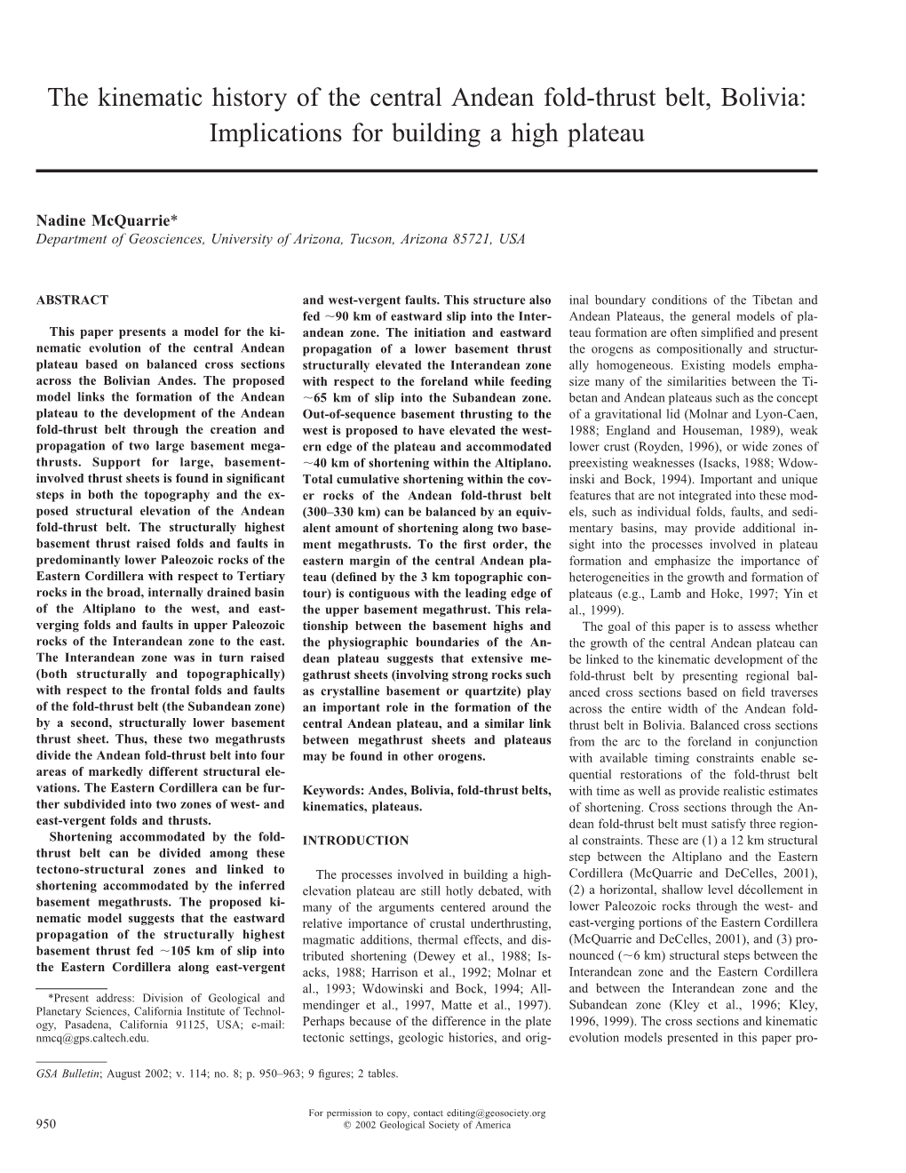 The Kinematic History of the Central Andean Fold-Thrust Belt, Bolivia: Implications for Building a High Plateau