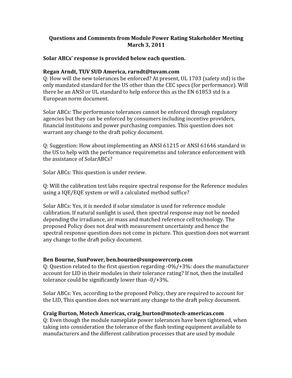 Power Rating Tolerance Policy-March3 Webinar-Comments and Responses