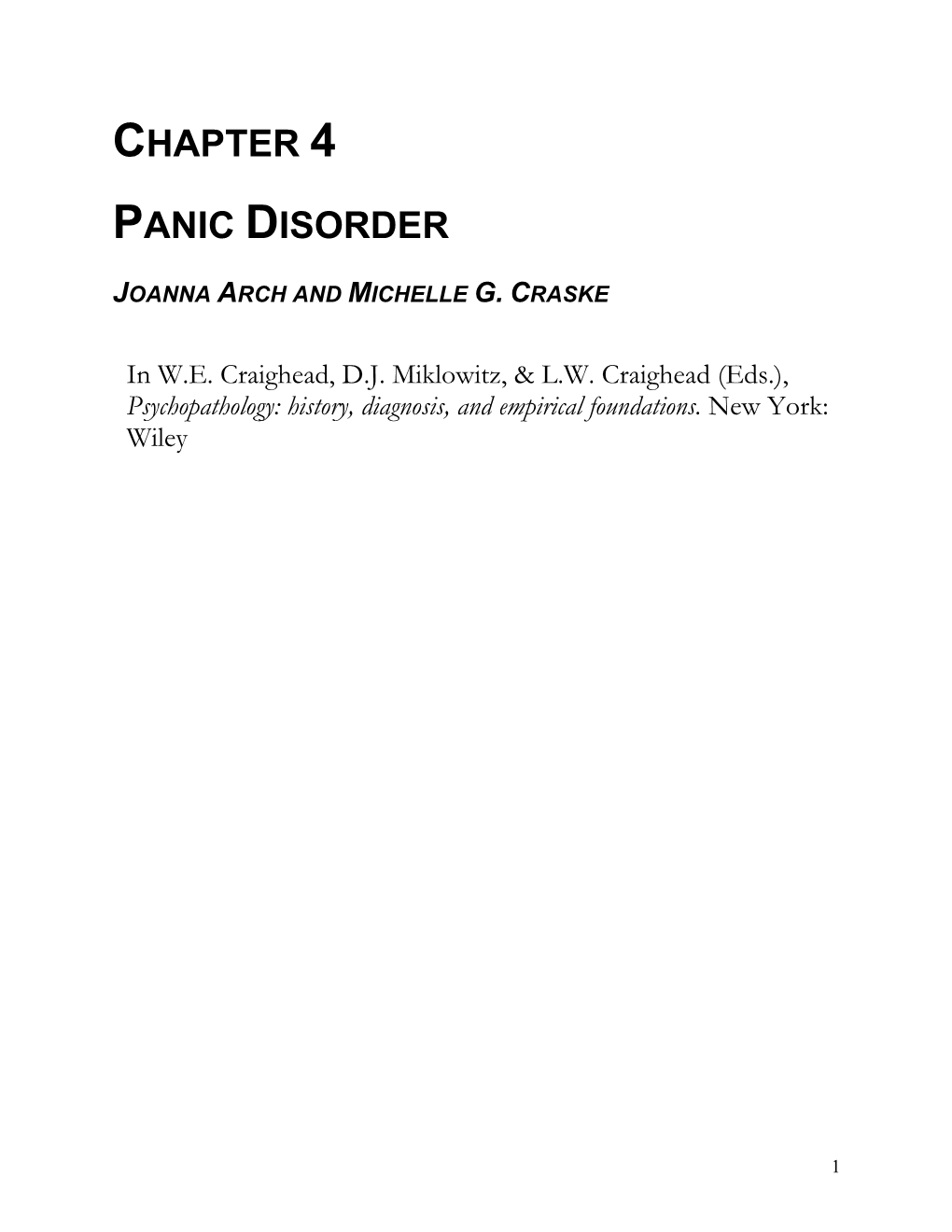 Chapter 4 Panic Disorder