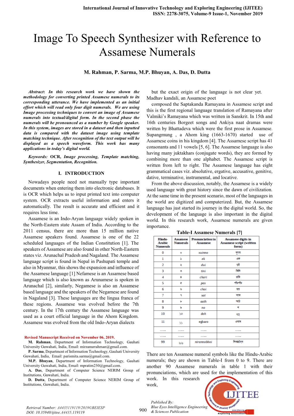 International Journal of Innovative Technology and Exploring Engineering (IJITEE) ISSN: 2278-3075, Volume-9 Issue-1, November 2019