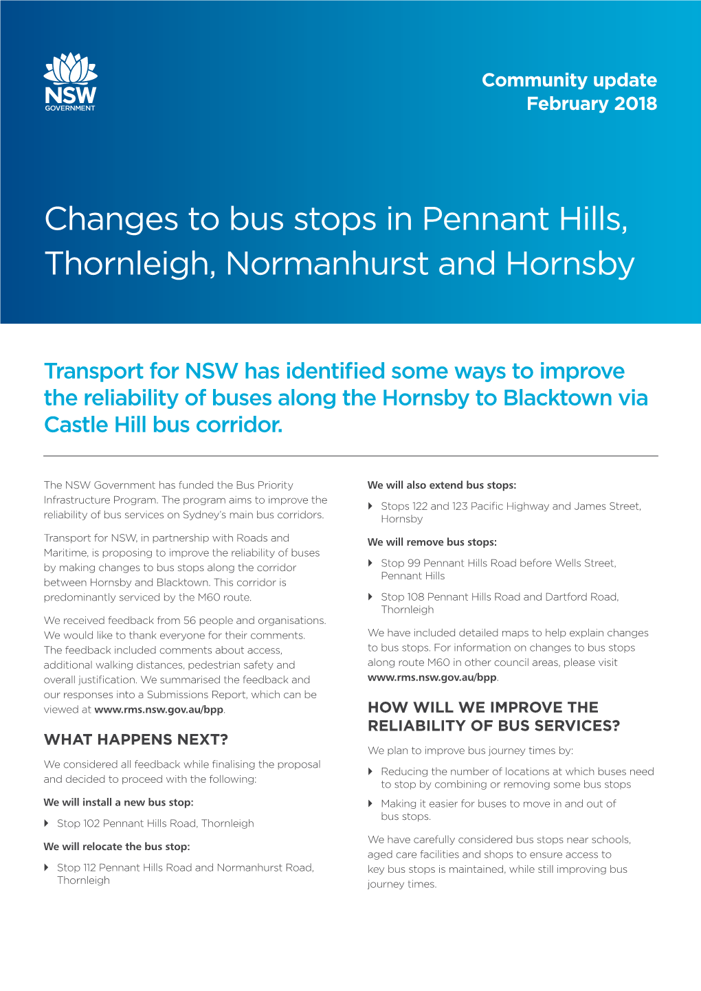 Changes to Bus Stops in Pennant Hills, Thornleigh, Normanhurst and Hornsby